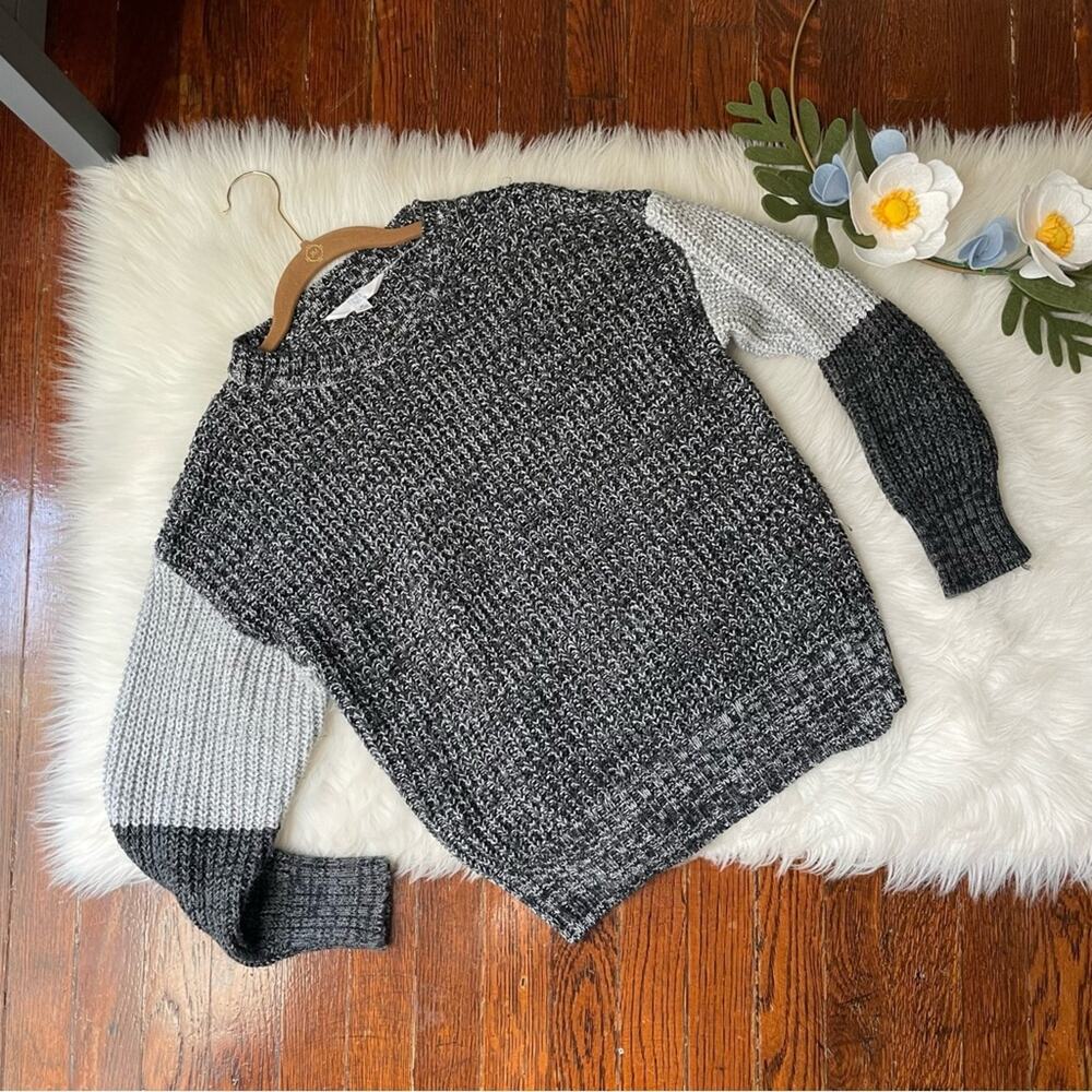 Grey Color Block Chunky Sweater Cozy Knit